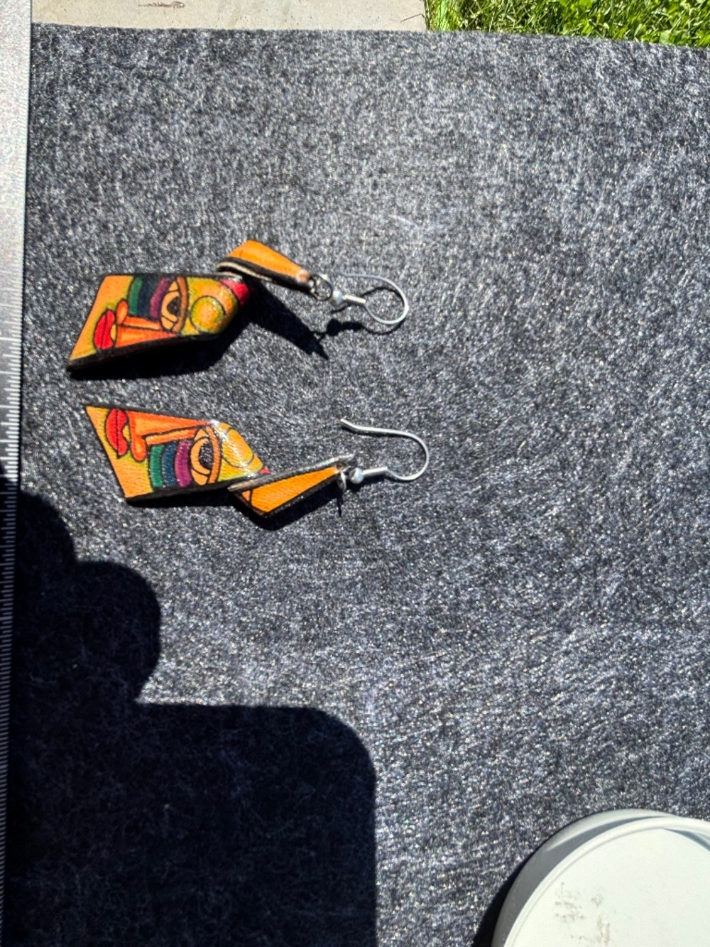Leather Hand painted Abstract Cubist Earrings
